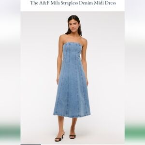 NWT Abercrombie & Fitch Mila Strapless Denim Midi Dress - Blue - size small